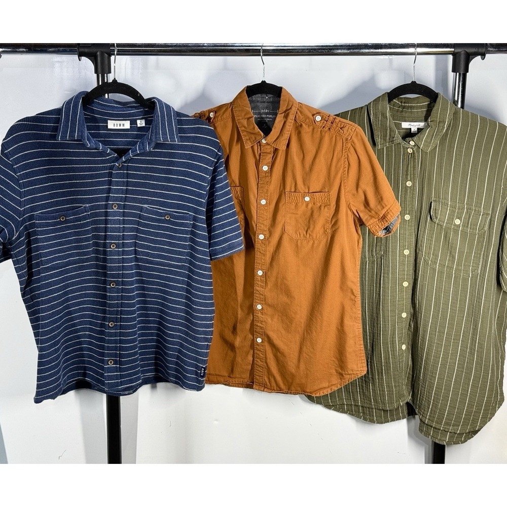 Mens Button Up Shirts S/M Lot - Madewell Rowm Poplin Earthy Striped Casual Camp